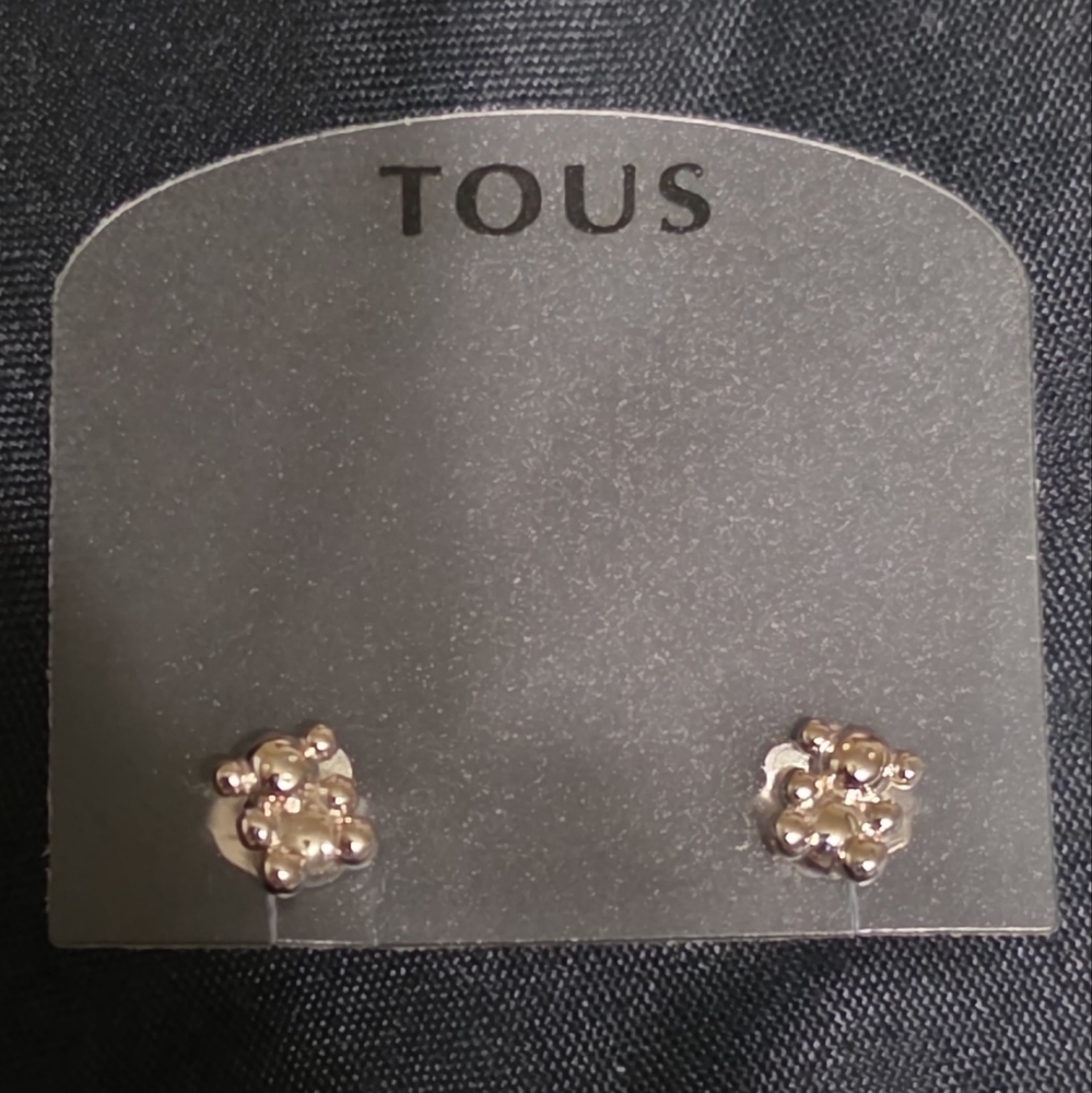 Tous 750 White Gold Stud Earrings Bubble Bear Design Authentic - Picture 1 of 2